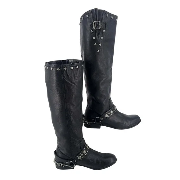 DV BY DOLCE VITA BLACK STUDDED HARNESS Biker Boots Women 9.5 - Picture 2 of 8
